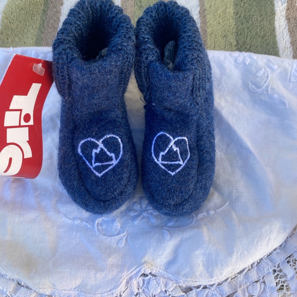 Blue Baby Booties with Heart Design